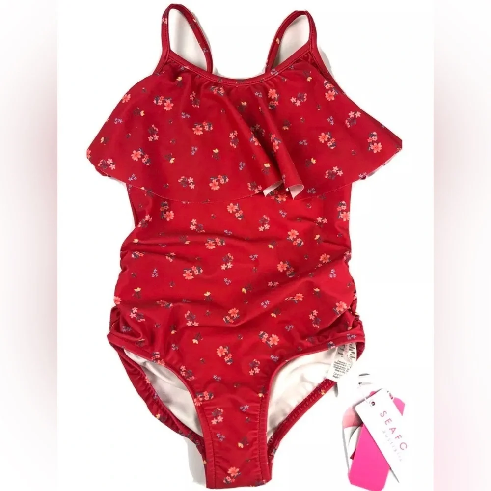 Seafolly, Girl’s Itsy Bitsy Ditsy Red Floral One Piece Swimsuit, Size US 2